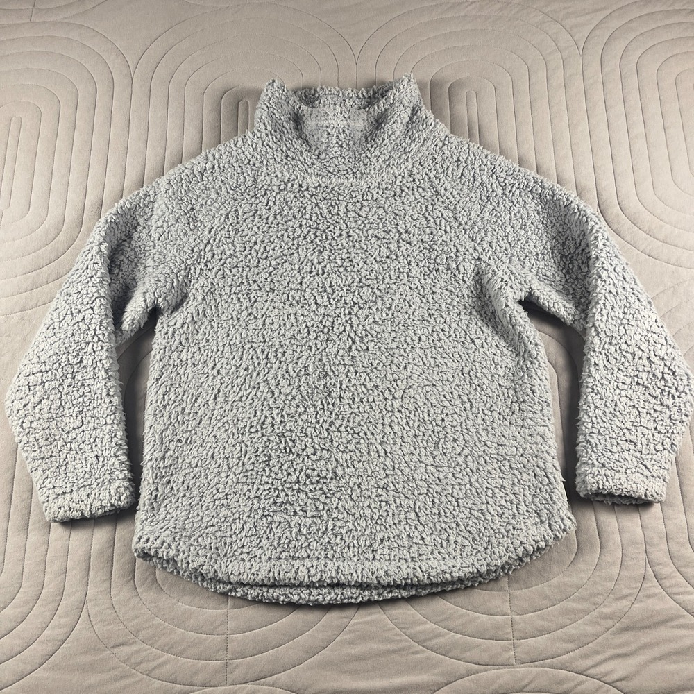 Eddie Bauer Womens Sweater Medium Blue Sherpa Pile Fleece Outdoor Cabincore Gorp